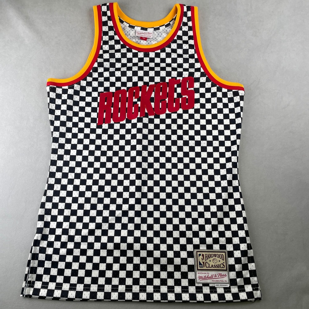 Mitchell & Ness Jersey Mens M Black Red Checkered Rockets Swingman HWC NBA New
